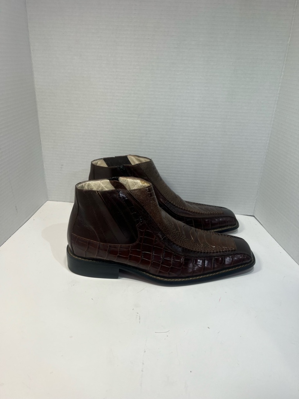 Stacy Adams Dark Brown Croc-Embossed Leather Chukka Boots